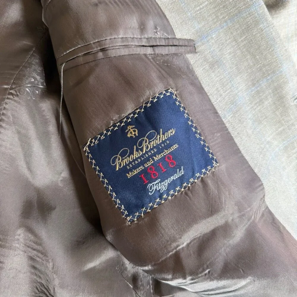 Brooks Brothers Mens Beige Fitzgerald Wool Silk Blend Sport Coat Blazer Size 44L